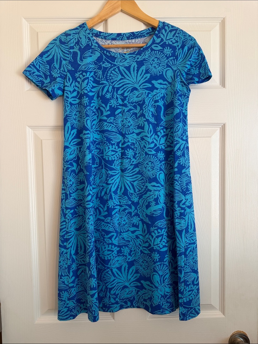 Lilly Pulitzer Blue Floral Short-Sleeve A-Line Dress XXS